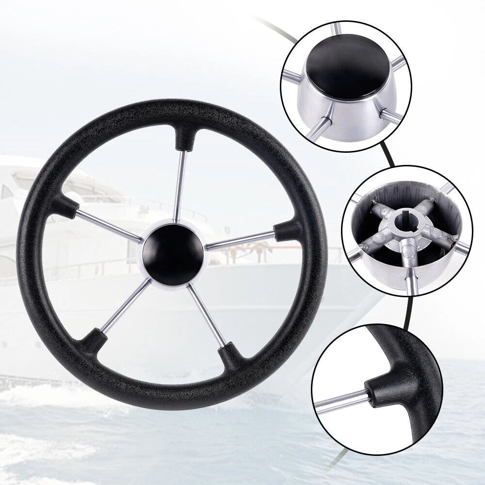 13.5" Black Stainless Steel Boat Steering Wheel for Marine Applications