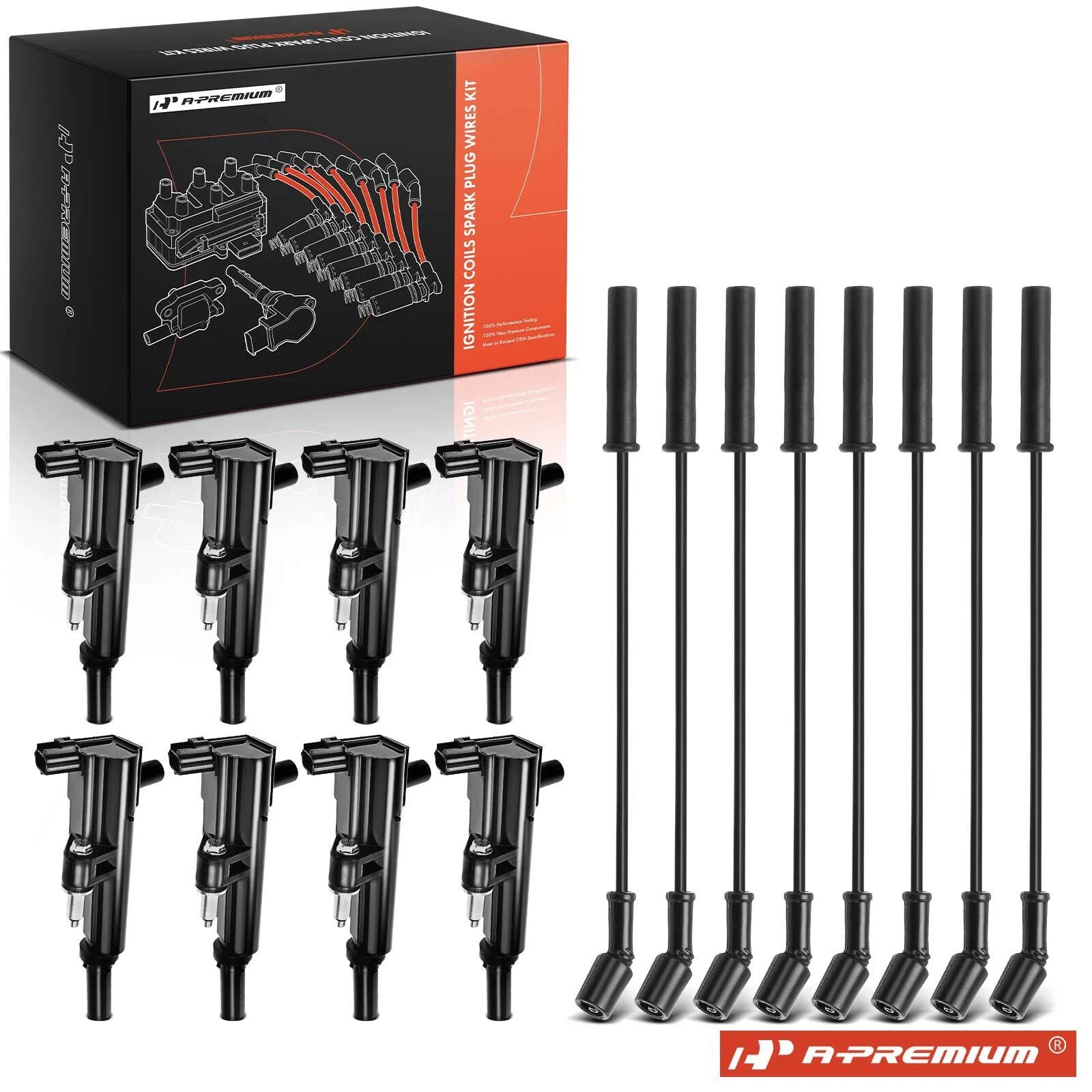 Set of 8 Ignition Coils & Spark Plug Wires for Dodge Ram 1500 (2008–2010)
