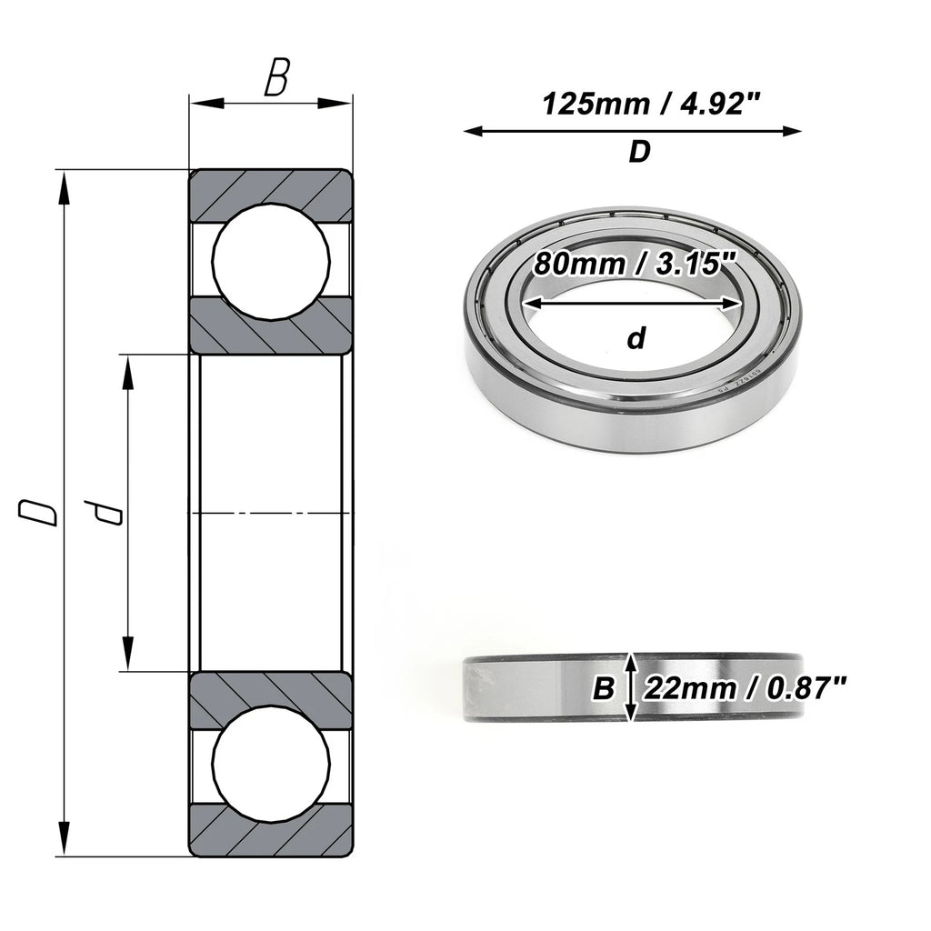 Deep Groove Ball Bearings 6016ZZ for Scooter Skateboard Wheel (P5)