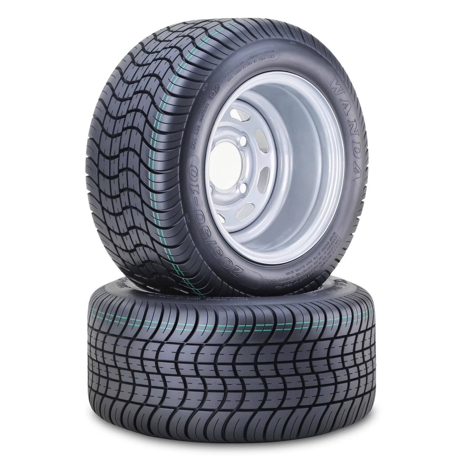 2 WANDA Golf Cart Tire Assembly 205/50-10 w/4x4" PCD ET-15.5 Silver Wheel (14011)