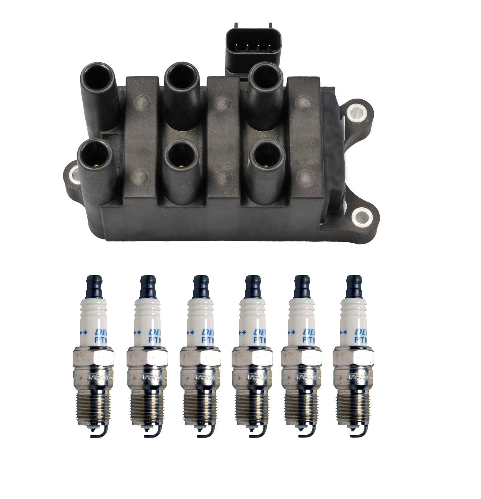 Denso Ignition Coil & 6 Spark Plug Kit for Ford Mazda Mercury V6 (0.050)