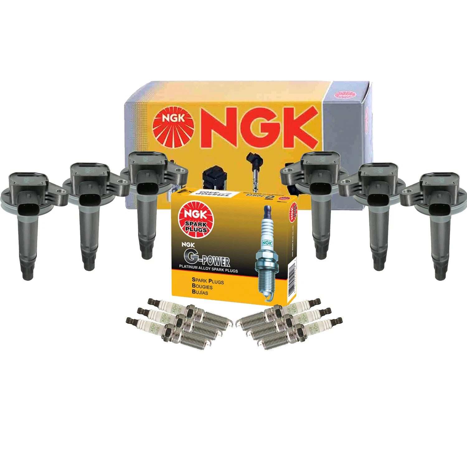 Set of 6 NGK Ignition Coils & G-Power Platinum Spark Plugs for Ford Lincoln Mercury