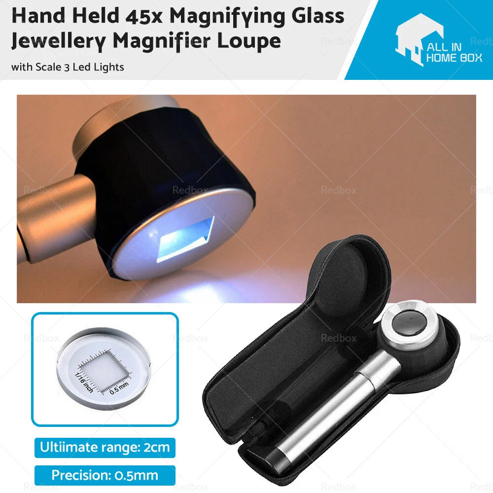45x Magnifying Glass Loupe with 3 LED Lights for Jewelry Inspection