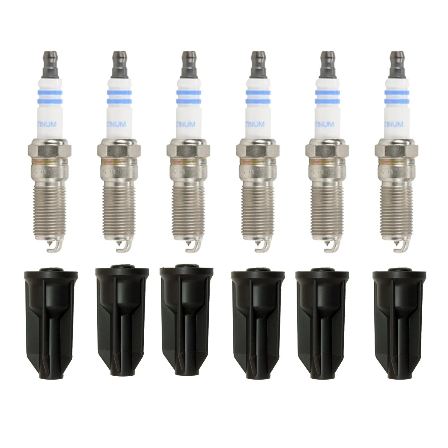 Set of 6 Bosch Platinum Spark Plugs & NGK Coil Boots for 9-7x Ascender Envoy (2005–2009)