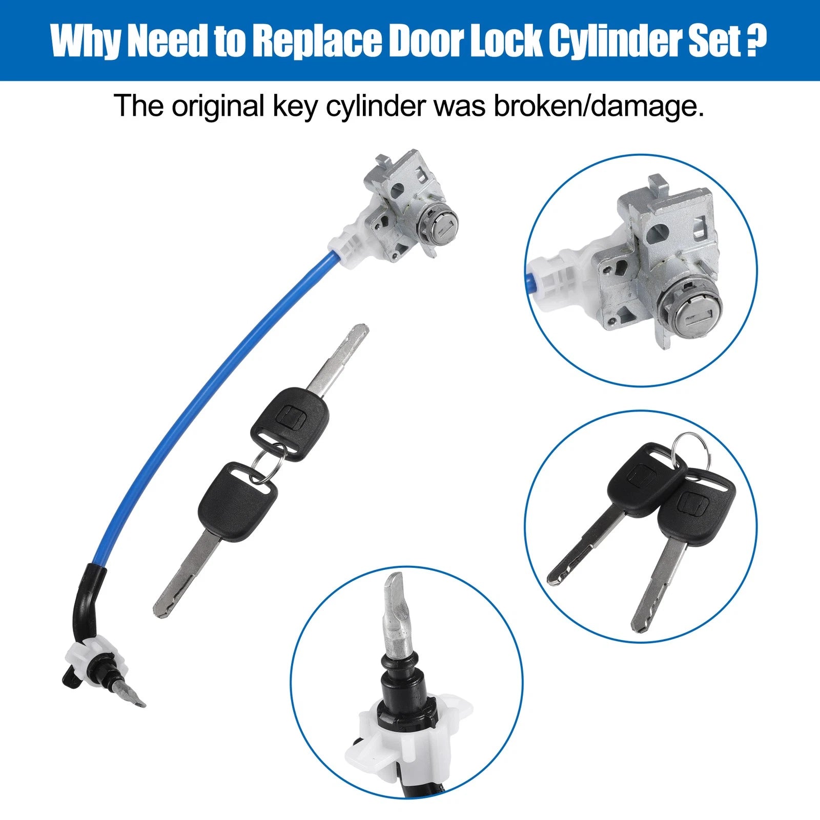 Set of 1 Door Lock Cylinder with Cable & Keys for Honda Accord (2011–2012)