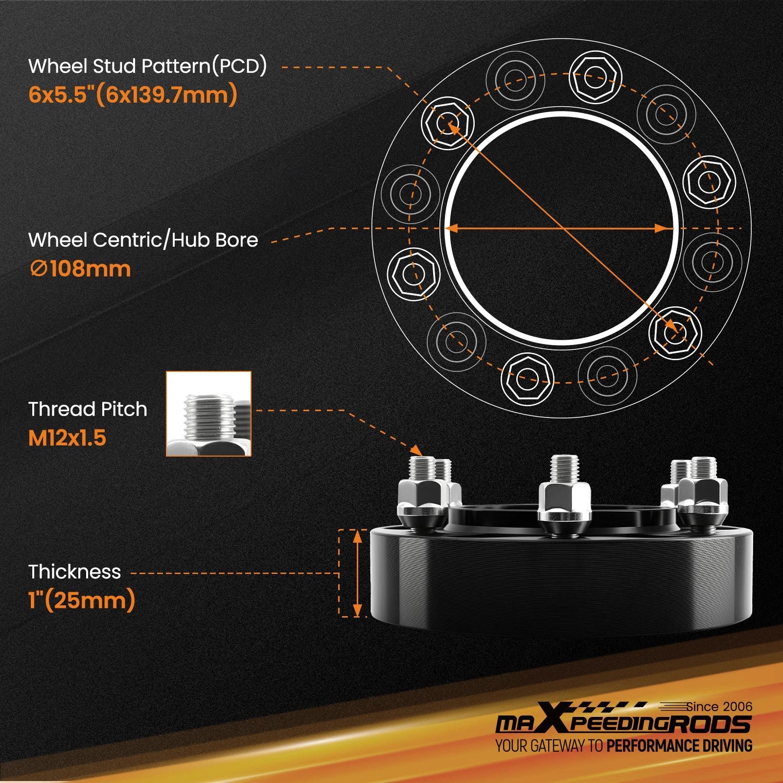 25mm Wheel Spacers for Mitsubishi Montero Sport (1997–2015) 6x139.7mm