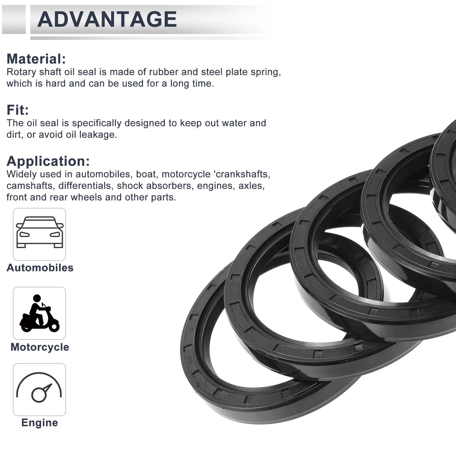 Set of 5 Oil Seal Rotary Shaft Seal Nitrile Rubber 70x90x12mm