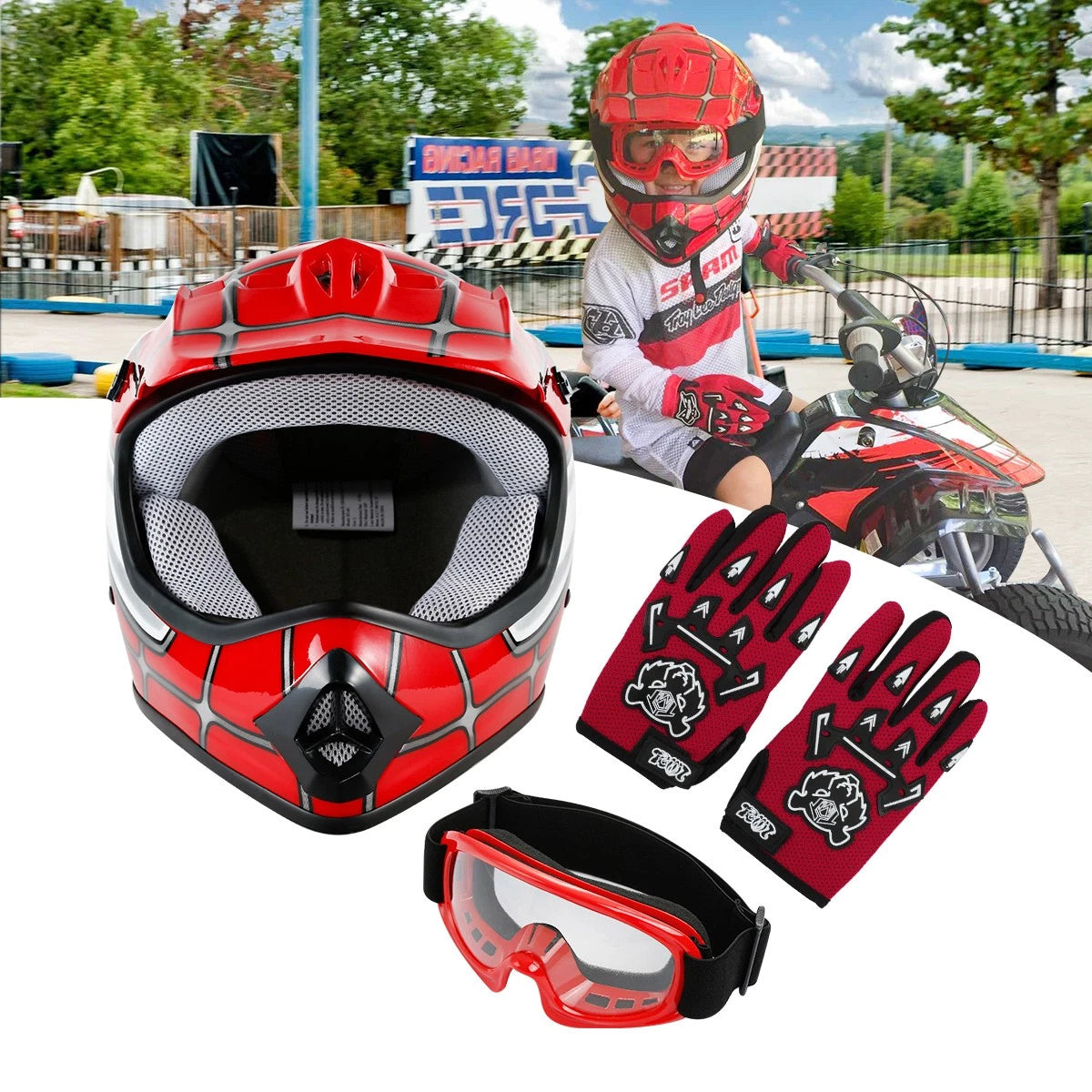 Youth Full Face Helmet for Motocross Dirt Bike ATV (S-XL)