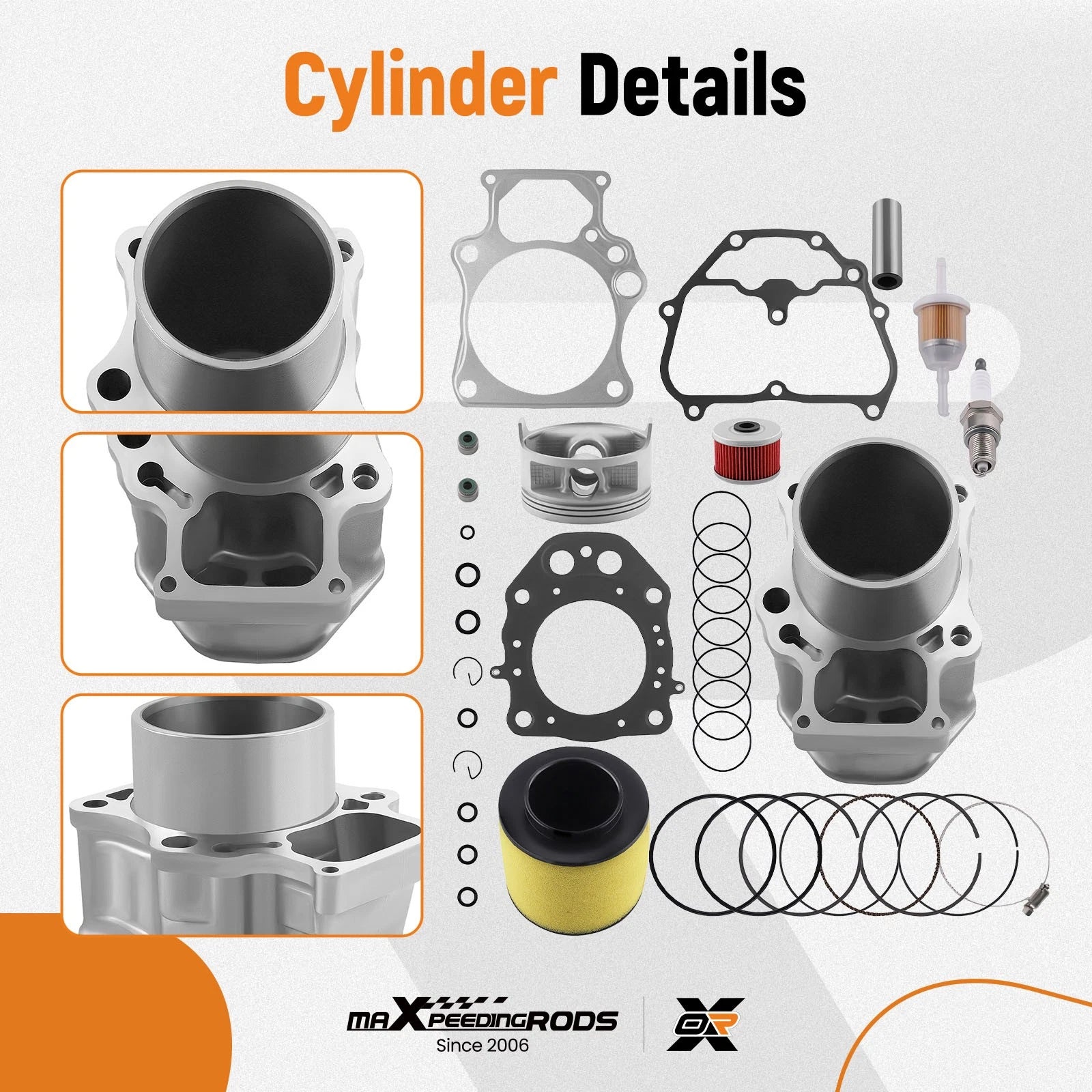 Top End Rebuild Kit with Cylinder Piston Gasket for Honda Rancher TRX420 (2007–2020)
