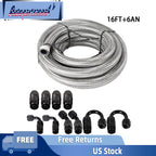 3/8 6AN 16FT Nylon Stainless Steel Braided Fuel Line Hose End Fittings