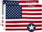 2X 12"×18" Embroidered American Flag for Indoor Outdoor Use