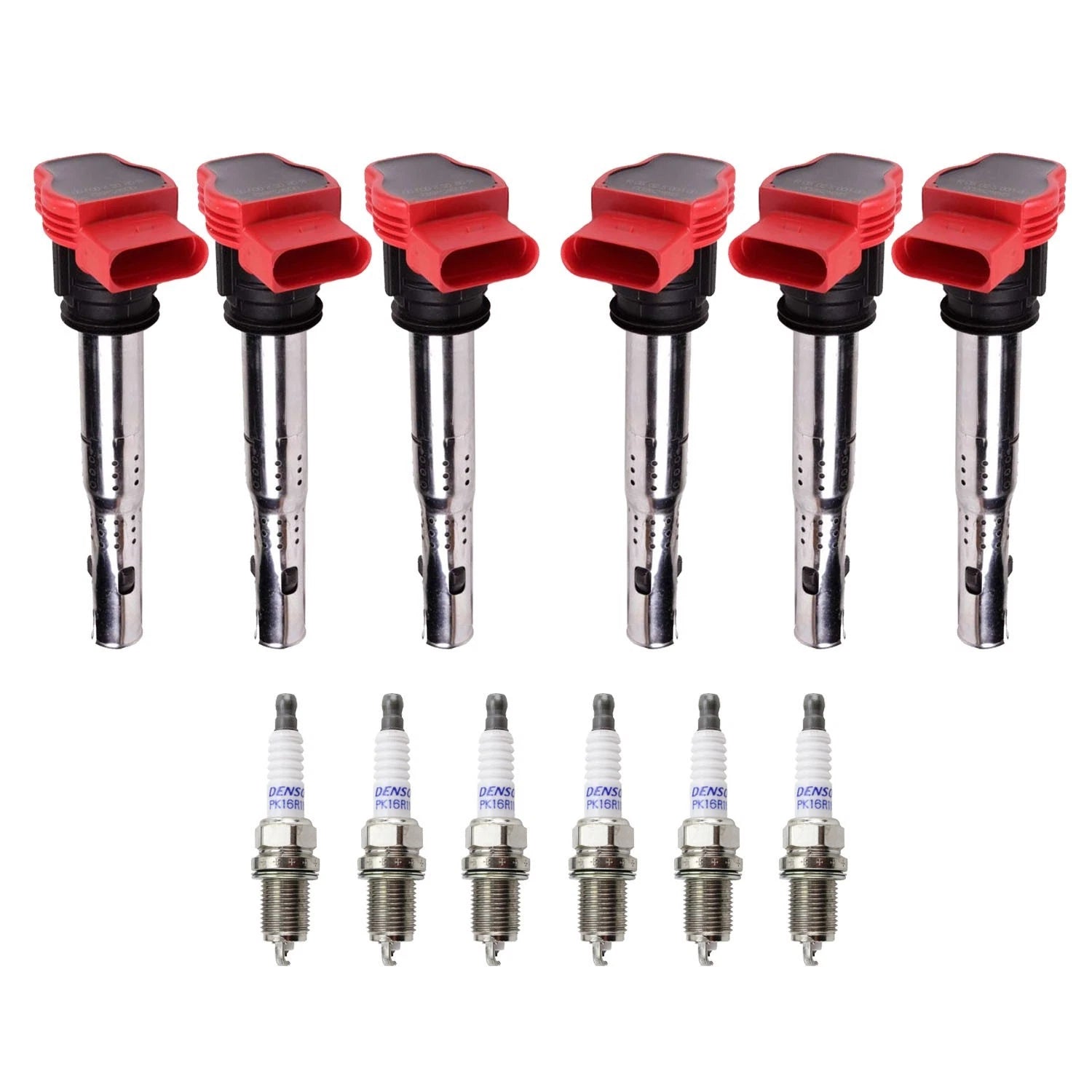 Set of 6 Ignition Coils & Denso Platinum Spark Plugs for Audi A4 A5 Quattro (2009–2016)