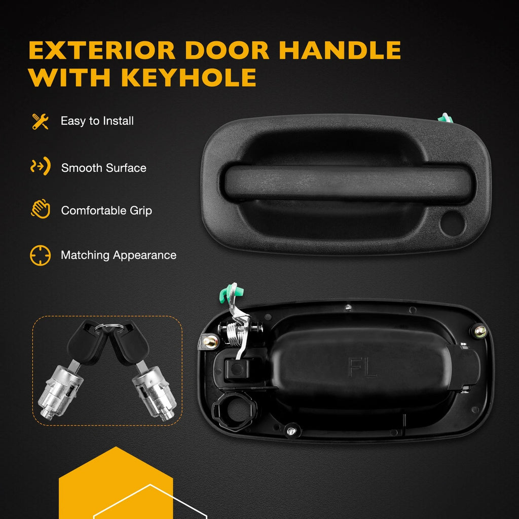 4X Exterior Door Handles w/ Lock Cylinder for Chevy Silverado GMC Sierra (1999–2007)
