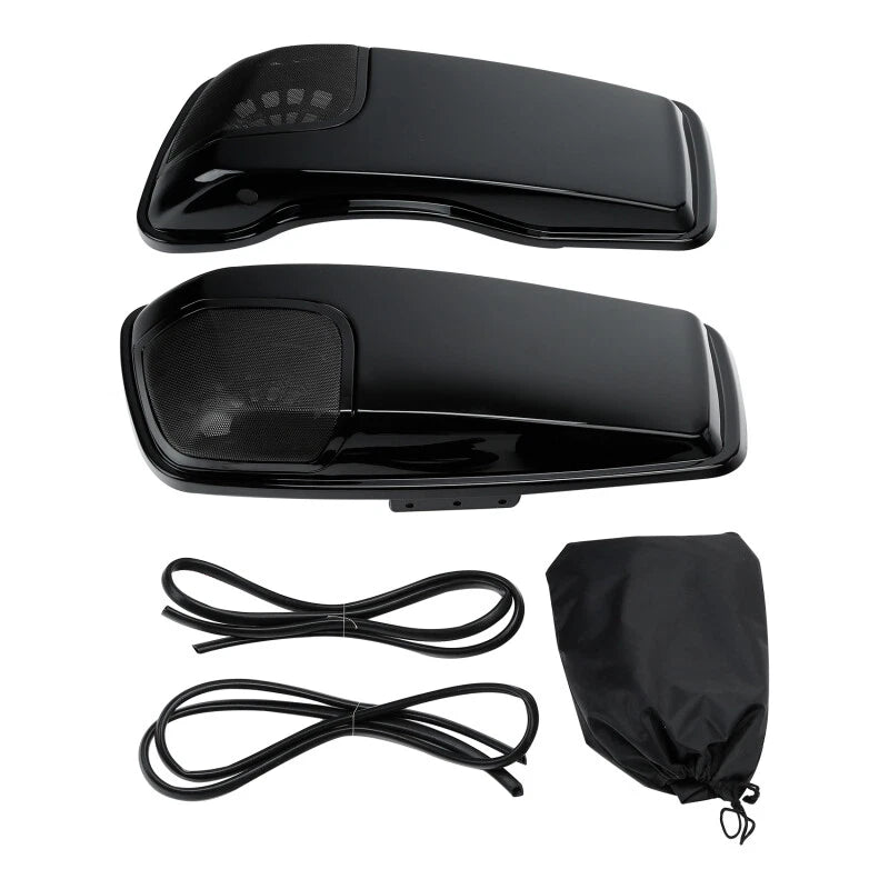 Black Saddlebag Lids with Speaker Cutouts for Harley Touring Road Glide (2014–2023)