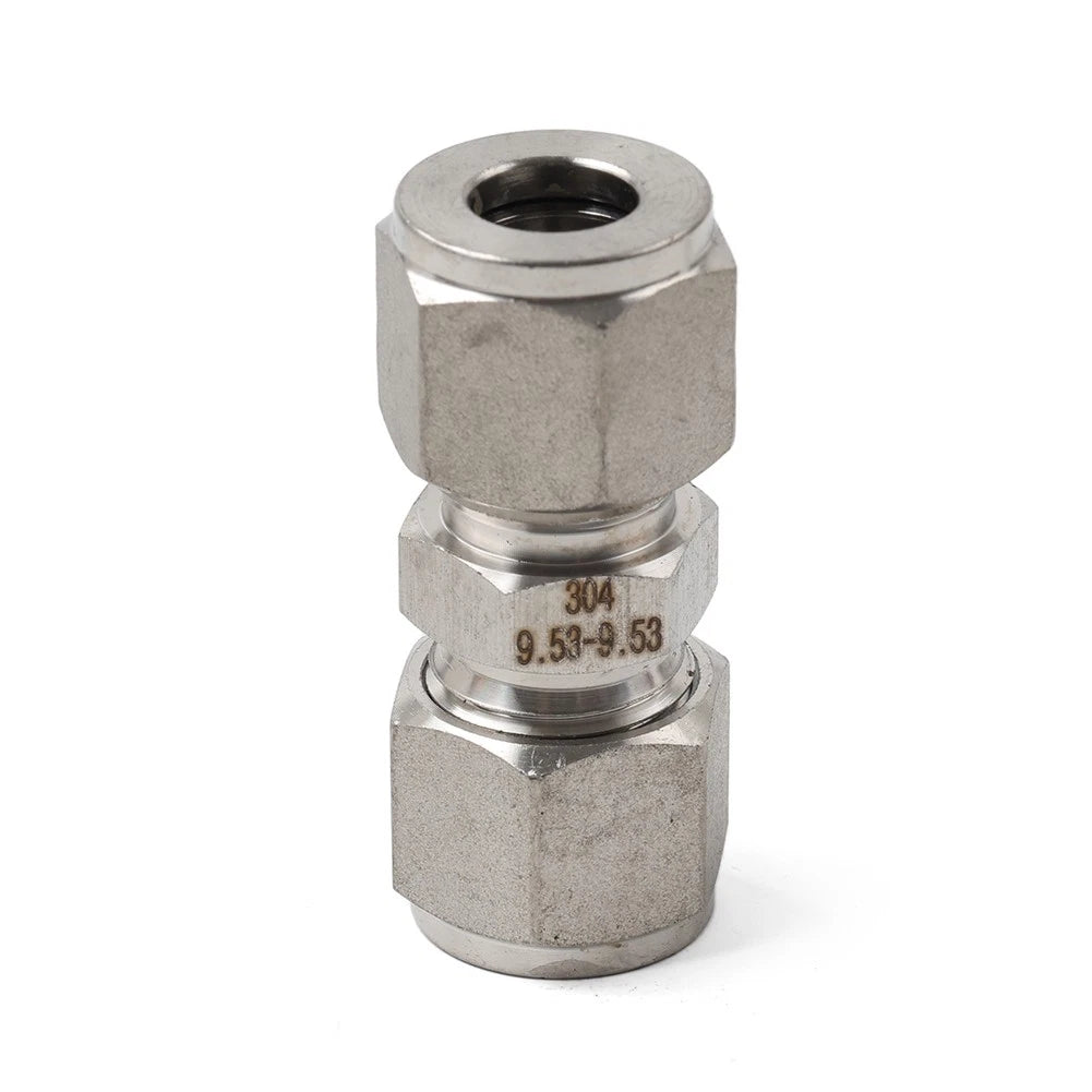 3/8" Equal OD Straight Through Ferrule Pipe Tube Connector Fitting for