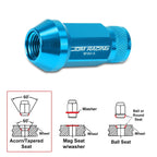 20Pc M12X1.5 Sky Blue JDM Open End Cone Hex Wheel Lug Nut + Extension 25mmx50mm