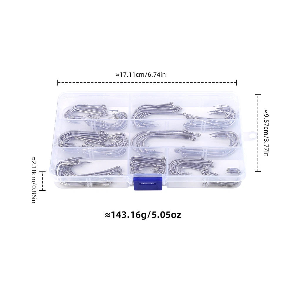 120 Long Shank Stainless Steel Fish Hooks for Sea and Freshwater Fishing