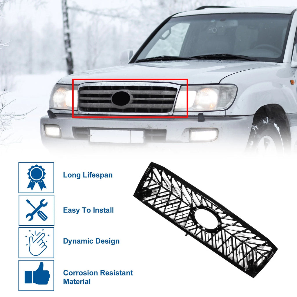 Front Upper Hood Bumper Grille for Toyota Land Cruiser 100 (2005–2007) Black