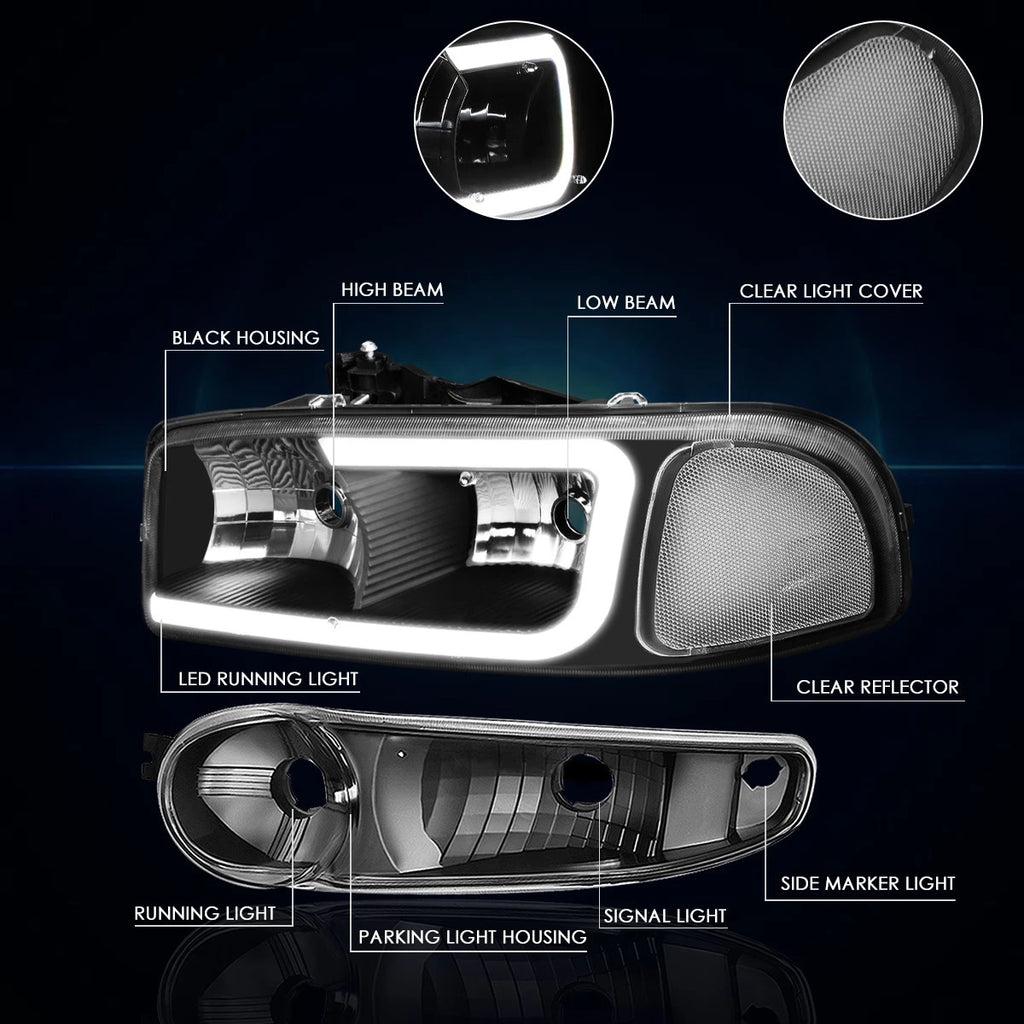 LED DRL Headlight Set for Yukon XL/Sierra Denali (2000–2006) w/ Bumper Lamps