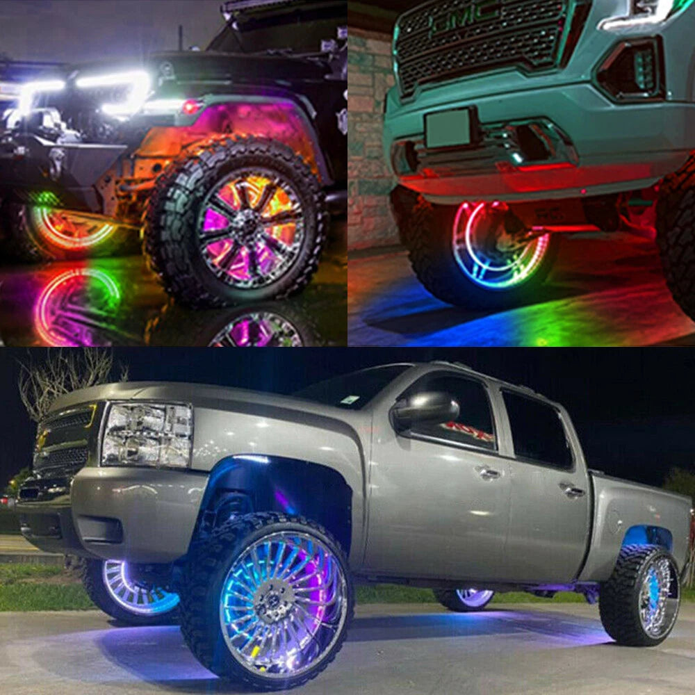 Set of 4 LED Wheel Ring Rim Lights for Universal Fit (RGB Color Chasing)