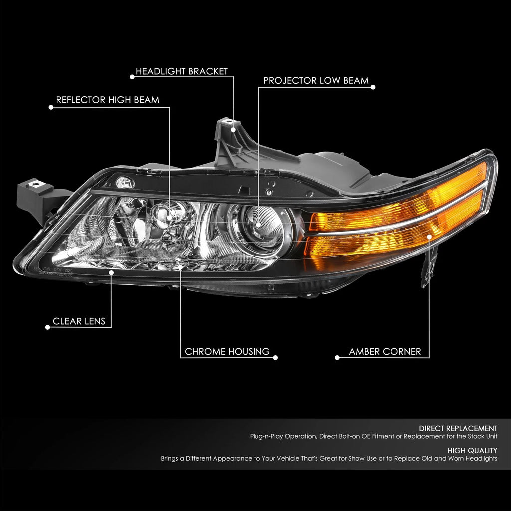 Left Driver Side Projector HID Headlight Assembly for Acura TL (2004–2005)