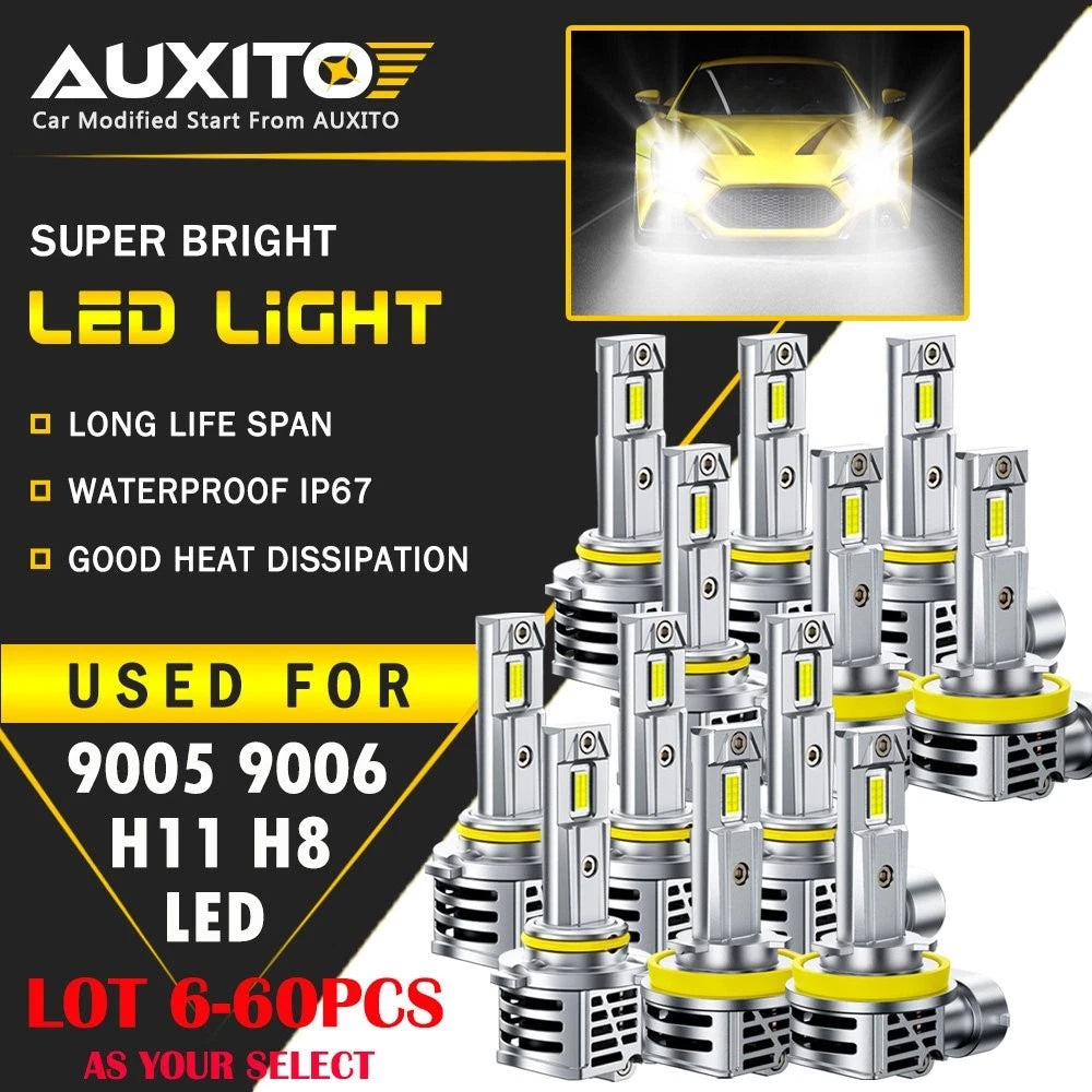 6-60X AUXITO LED Headlight Fog Light Kit 9005+9006+H11 for Cars