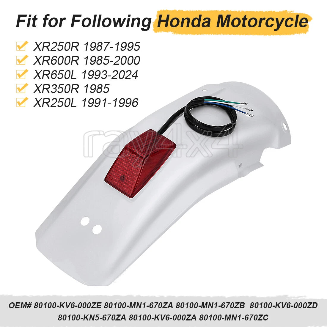 Rear Fender with Tail Light for Honda XR600R XR650L XR250R XR250L (1996–2007)