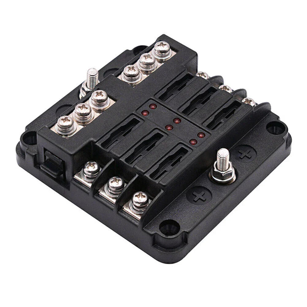 6-Way Blade Fuse Box Block Holder w/ LED Indicator for Marine Bus RVs Boats