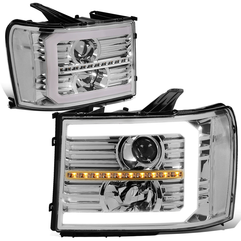 LED Projector Headlight Lamps for GMC Sierra (2007–2014) - Chrome, Sequential Signal