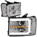 LED Projector Headlight Lamps for GMC Sierra (2007–2014) - Chrome, Sequential Signal