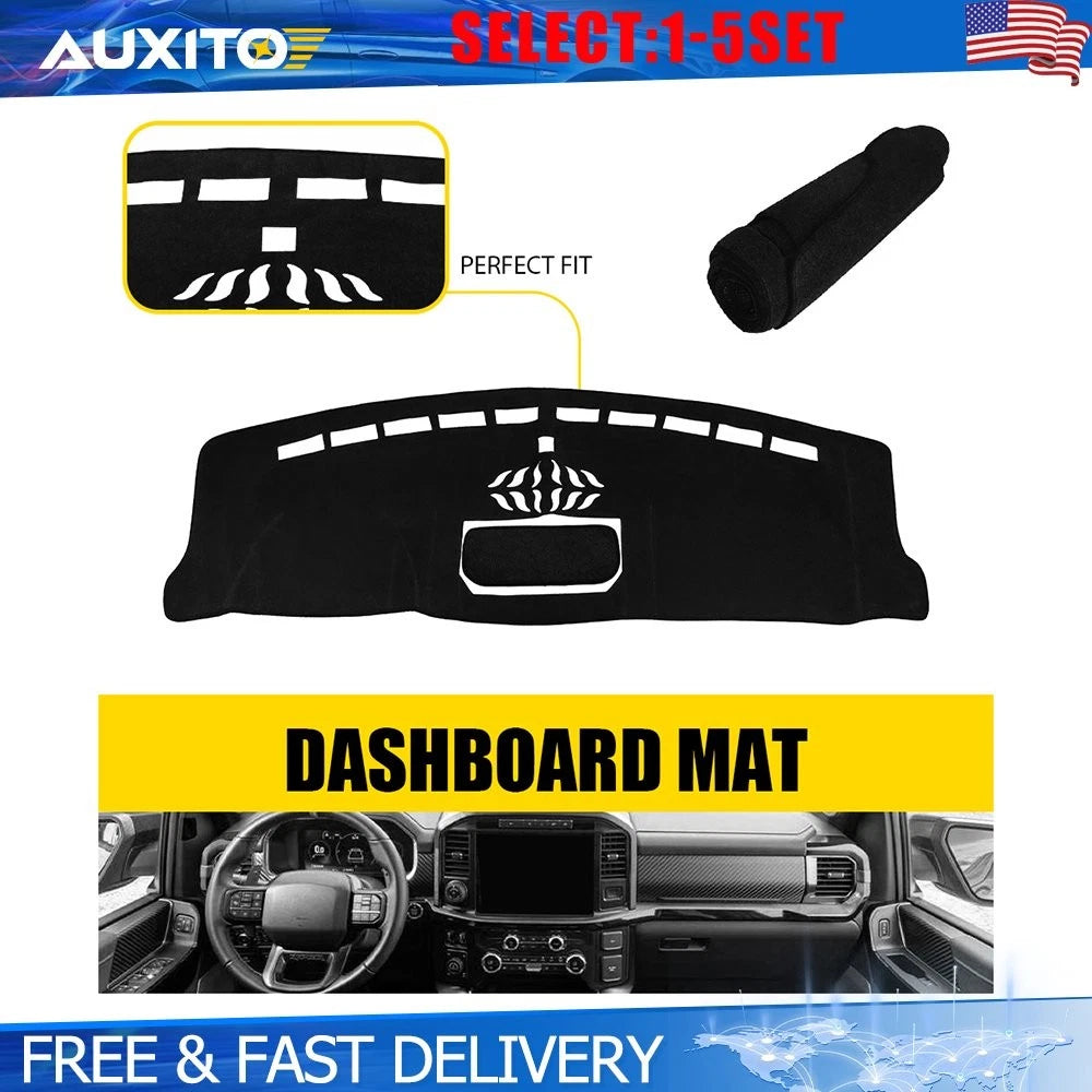Dashboard Cover Mat for Ford F150 (2021–2025) Black Anti-Slip Sun Protection