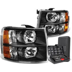 Pair of Black/Amber Signal Headlight Lamps for Chevy Silverado (2007–2014)