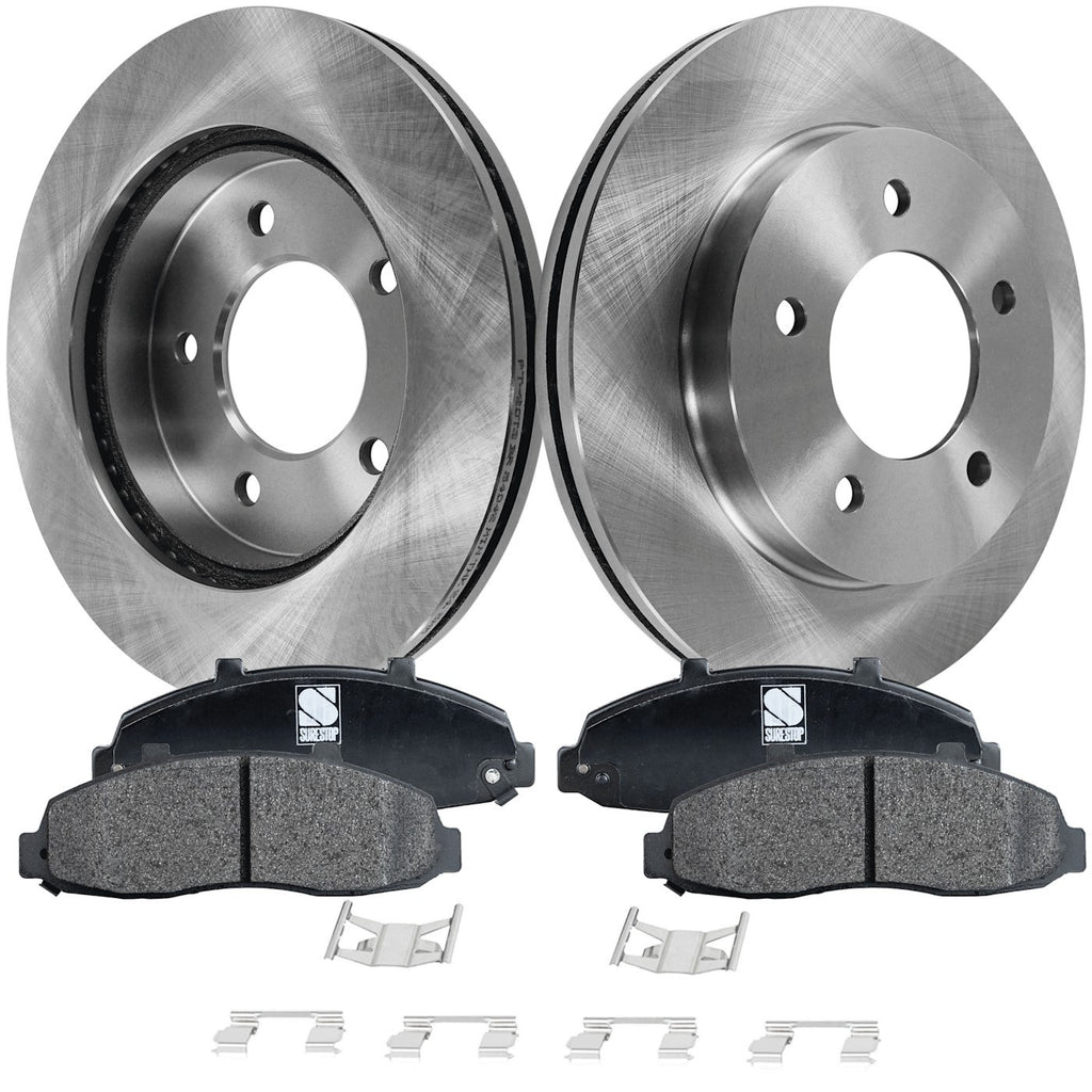 Set of 2 Front Brake Disc Rotors and Pads for Ford F-150 4WD