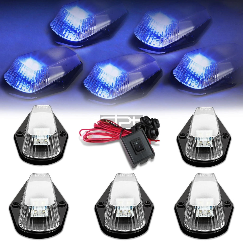 5Pcs Chrome Blue LED Cab Roof Running Lights for F-Series Pickup (1980–1996)