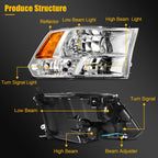 2X Headlights for Dodge Ram 1500 2500 3500 (2009–2018) Quad Amber Lamp