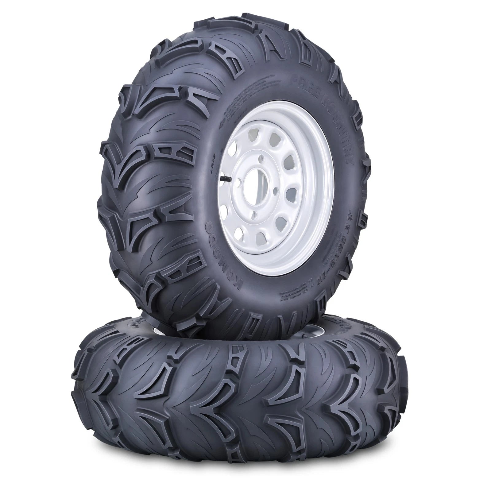 Set of 2 ATV Tires & Wheels 26X9-12 for Komodo 4x110 PCD 5+2 Silver