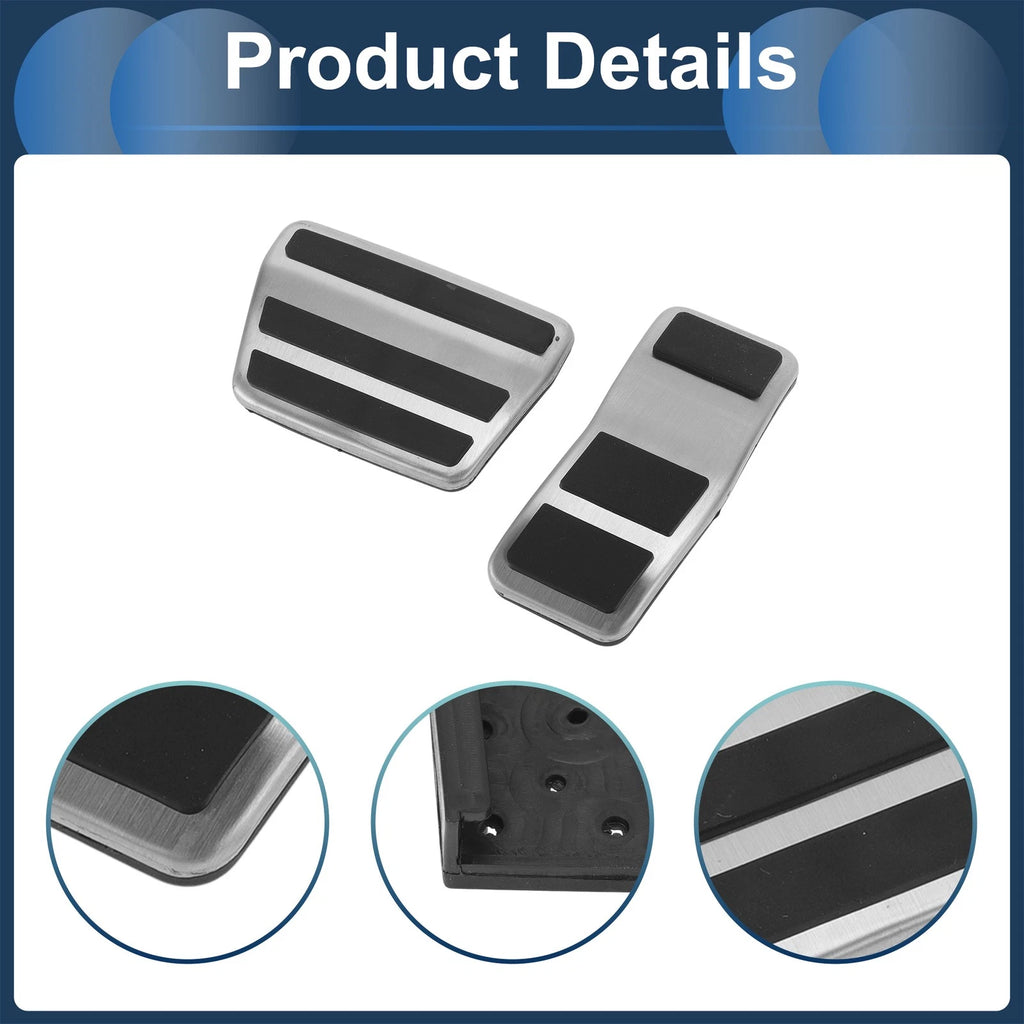 2 Pcs Foot Accelerator Pedal Covers for Ford Fiesta (2007–2012) Silver Tone