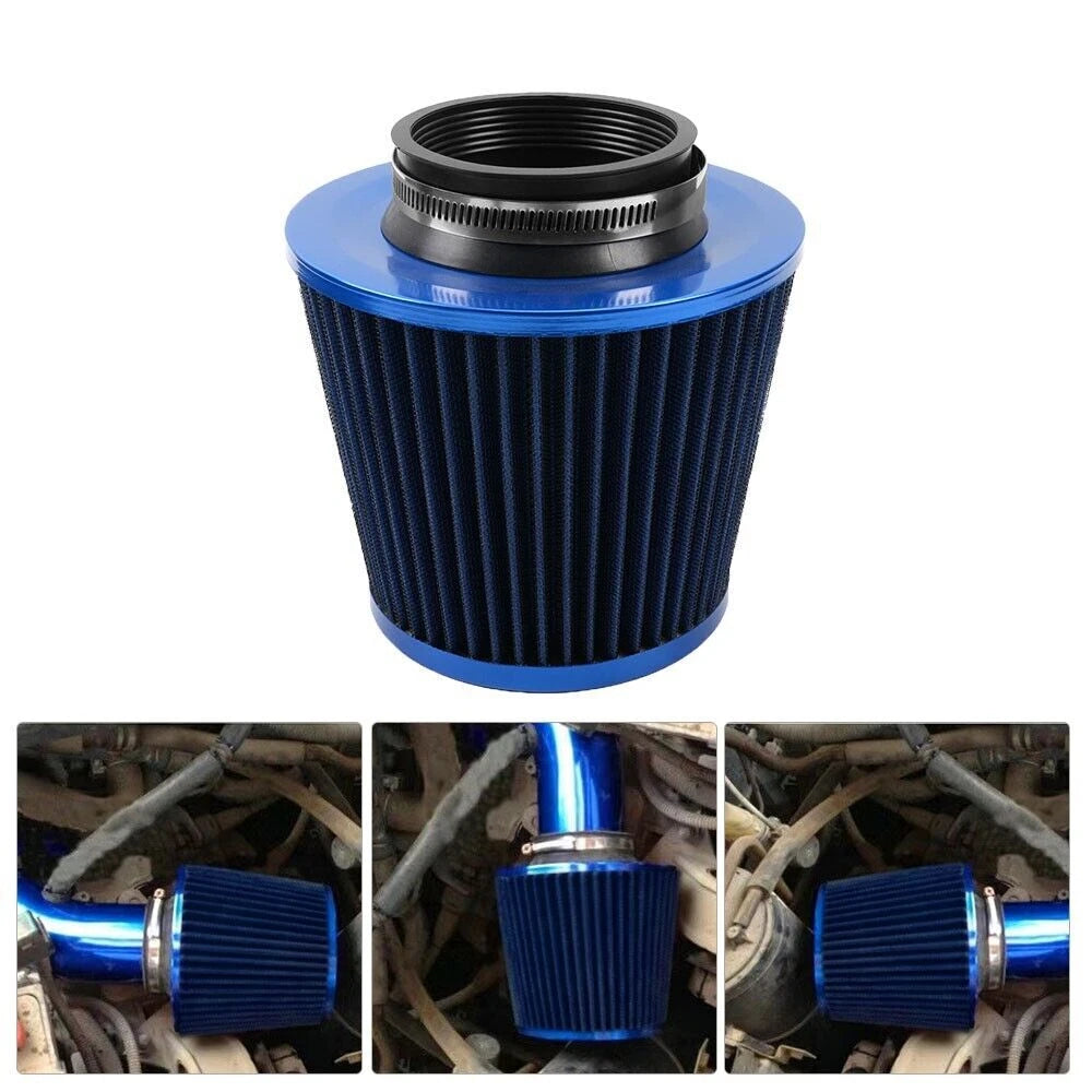 3" 76mm High Flow Inlet Cold Air Intake Cone Replacement Filter Blue