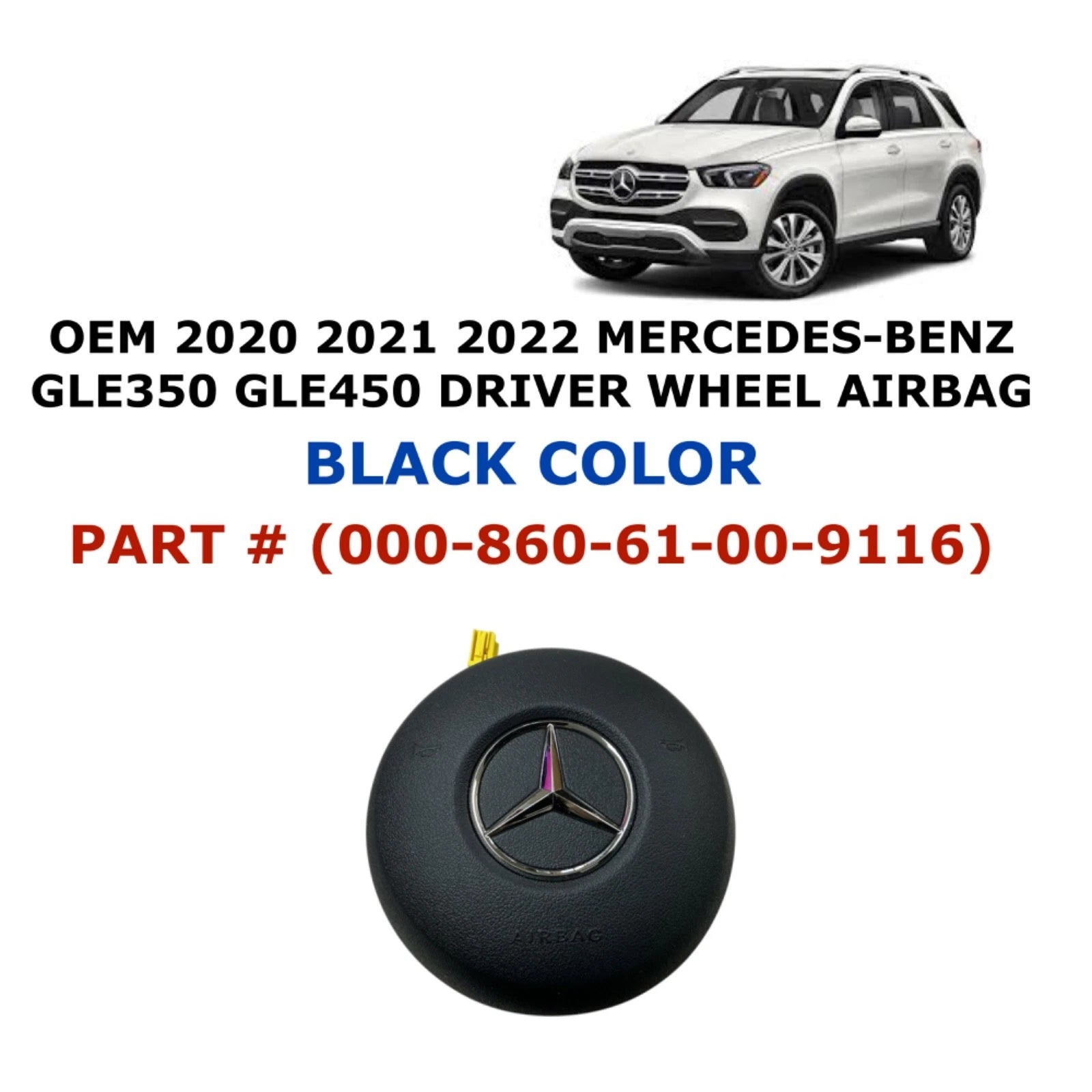 Driver Wheel Airbag for Mercedes-Benz GLE350 GLE450 (2020–2022) Black