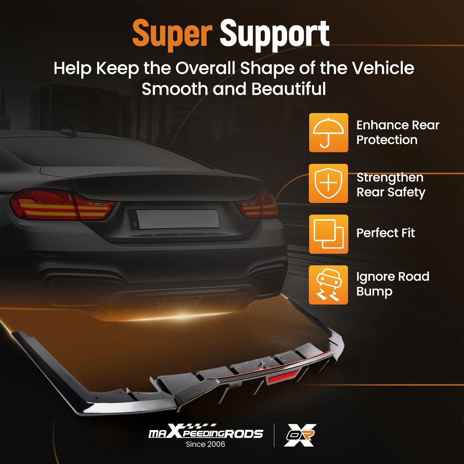 Gloss Black Rear Bumper Diffuser Lip Kit for Hyundai Elantra (2021-2023)