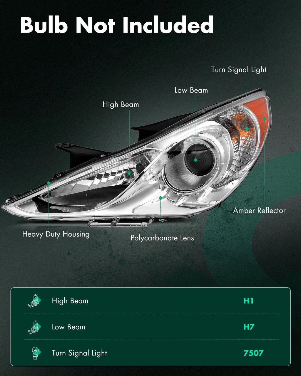 Headlights for Hyundai Sonata (2011–2014) Chrome Housing Projector Pair