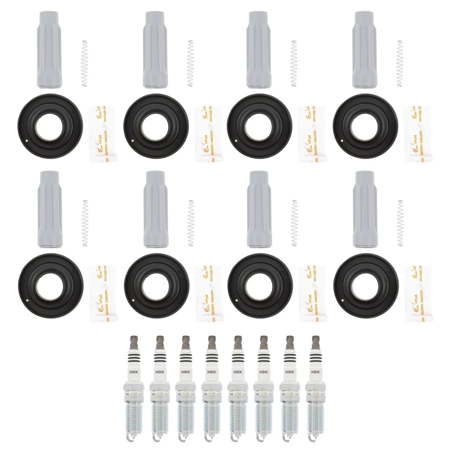 Set of 8 NGK Ruthenium HX Spark Plugs & Coil Boots for Ford F-150 (2018)