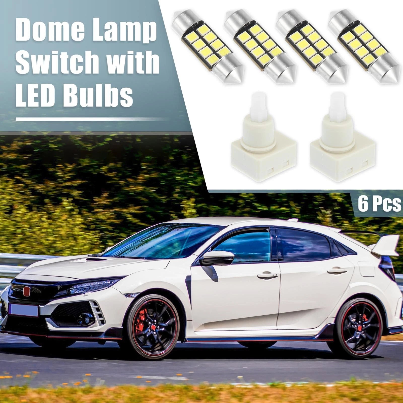 2Pcs Dome Lamp Switch with 4Pcs LED Bulbs 34404-SDA-A21 for Honda Odyssey 