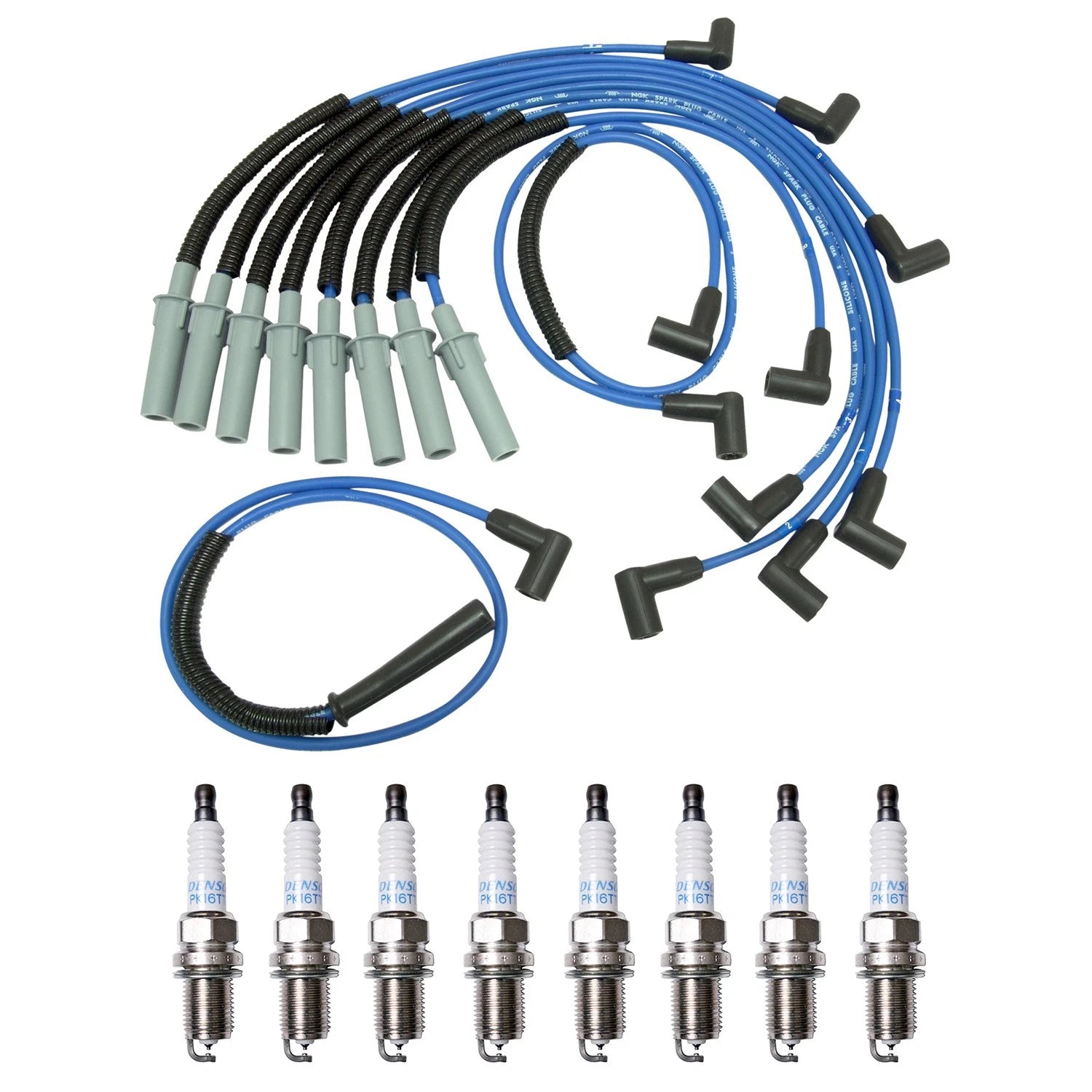 NGK Wire Set & Denso 8 Platinum TT Spark Plugs Kit for B2500 Ram 2500 W150 (1994–2001)