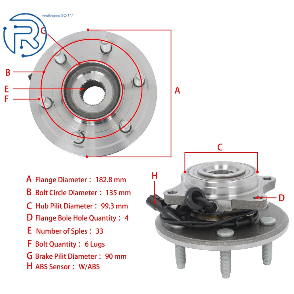 Set of 2 Rear Wheel Hub Bearings w/ABS Sensor for Lincoln Navigator (2003–2006)