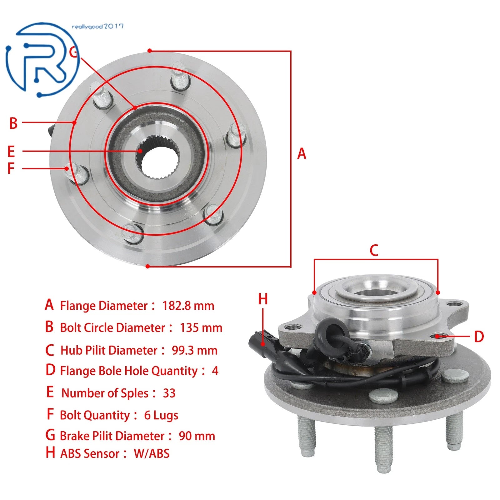 Set of 2 Rear Wheel Hub Bearings w/ABS Sensor for Lincoln Navigator (2003–2006)