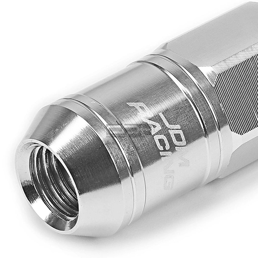 Set of 4 Open-End Aluminum Silver Lug Nuts + Adapter M12x1.5 for Automotive