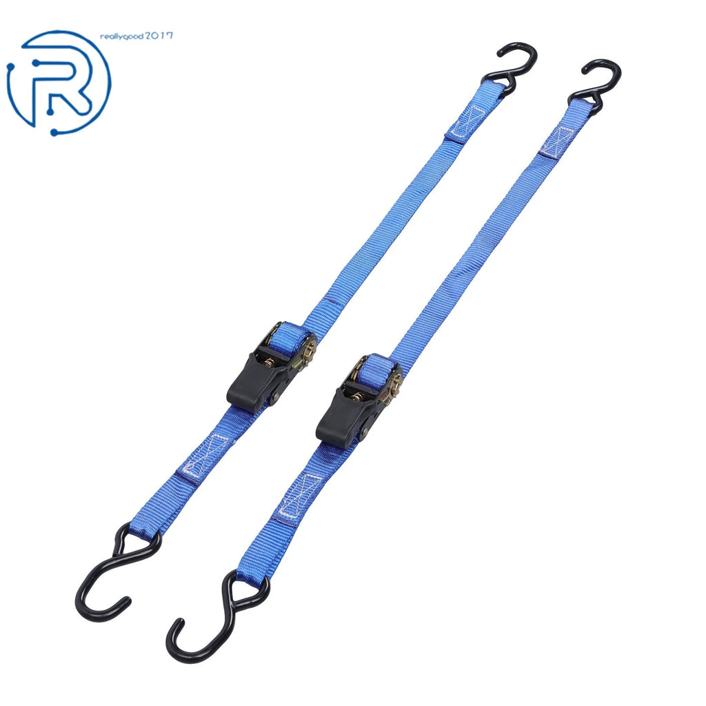 2 Pack Tie Downs 1" × 4 Feet Ratchet Straps 2400Lbs with S Hook Blue