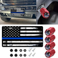 American Flag Front License Plate Valve Stem Cap Cover for Universal Blue (—)