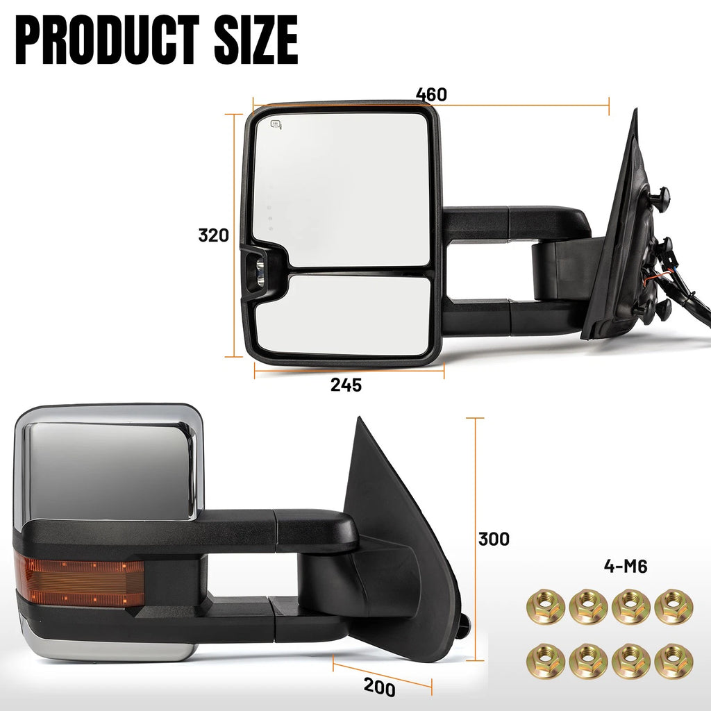 Manual Heated Towing Mirrors for Chevy Silverado GMC Sierra 1500 2500 3500 (2015–2018)